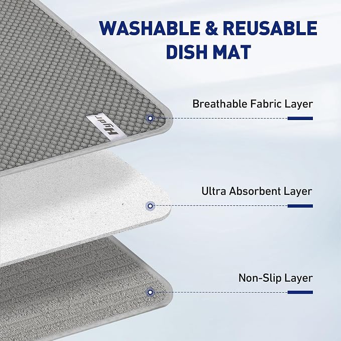 14.6*11.8 inch Microfiber Dish Drying Mat, 2 Compact Ultra Absorbent Dish Mat - Image 4