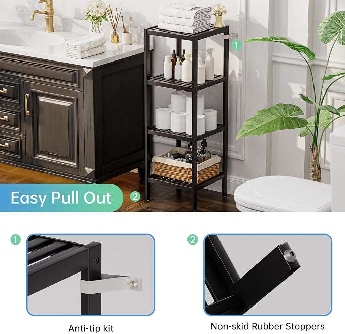 SMIBUY Bathroom Storage Shelf, 4-Tier Bamboo Rack Organizer - Image 7