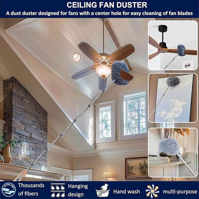 20+ Ft High Reach Ceiling Fan Duster & Cobweb & Corner Brush Duster - Image 5
