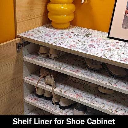 Floral Leaf Shelf Liners Strong Non-Slip and Non Adhesive 12IN x 20FT Shelf and Drawer Liners for Kitchen Cabinet Wire Fridge, Waterproof Shelf Drawer Liner,Easy to Clean
