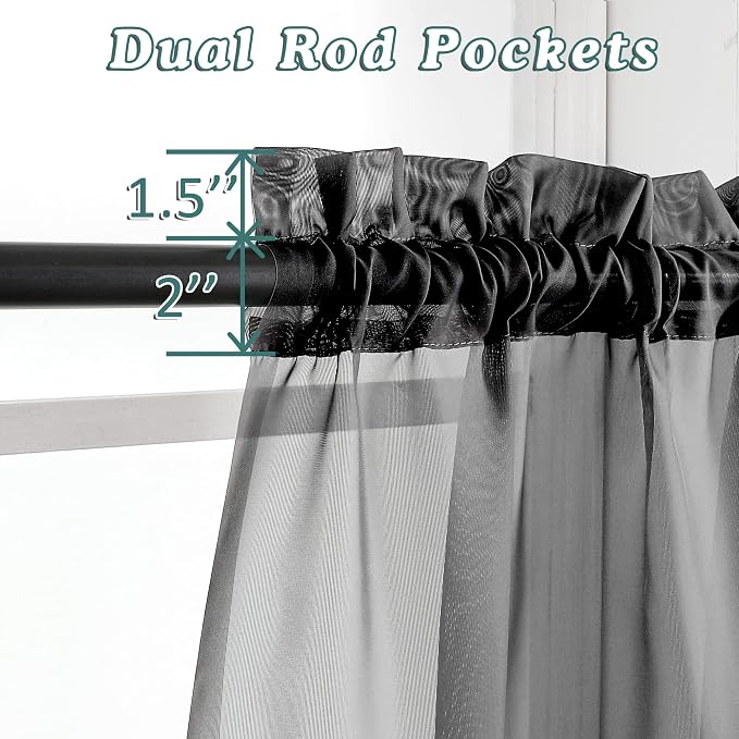 Chyhomenyc Extra Long Black Sheer Curtains 144 inch 2 Panels Set, Translucent - Image 3
