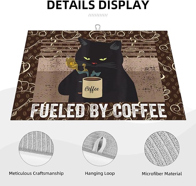 Vintage Cat Dish Drying Mat for Kitchen Counter Absorbent Reversible Retro - Image 3