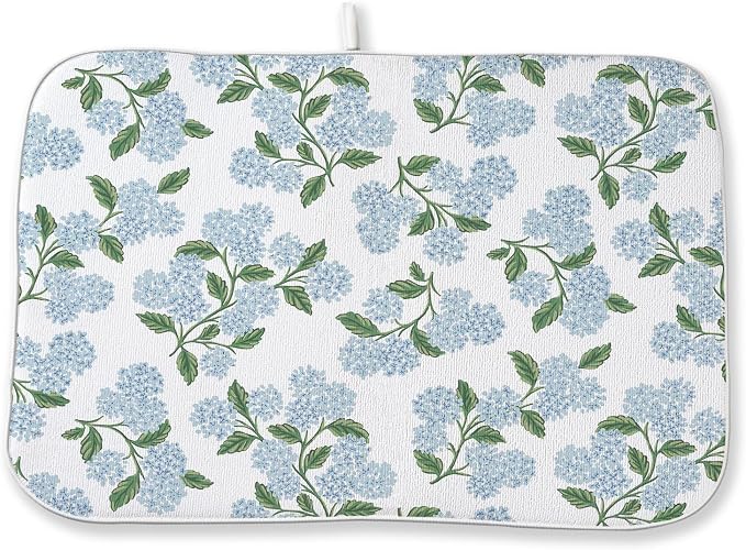 Blue Sage Green Hydrangea Dish Drying Mats 18x24 Inch Floral Mats Spring by GOLIANDA