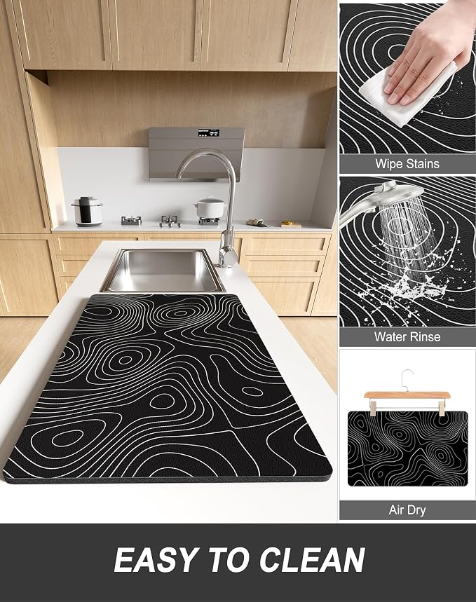 Rnivvi Dish Drying Mat for Kitchen Counter, 12 x 19" Cute Marble Super - Image 6