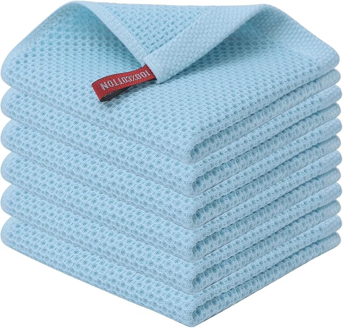 Kitinjoy 100% Cotton Kitchen Dish Cloths, 6 Pack Waffle Weave Ultra Soft by Kitinjoy
