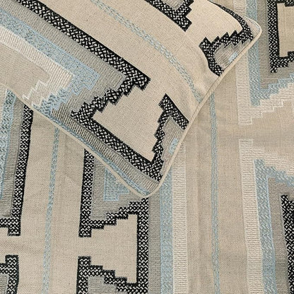 The HomeCentric King Queen Twin Blue & Ivory Handmade Queen 74"x18" Bed Runner with 2 Pillow Cover, Embroidered Bed Scarf on Cotton Fabric - Aztec Armour
