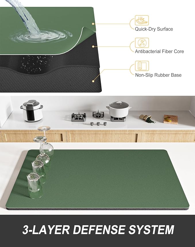 Rnivvi Dish Drying Mat for Kitchen Counter, 12 x 19" Super Absorbent Drainer - Image 4