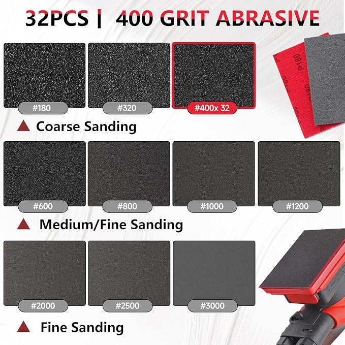 32-Pack 3x4 Inch 400 Grit Hook & Loop Sanding Sponges - Image 2