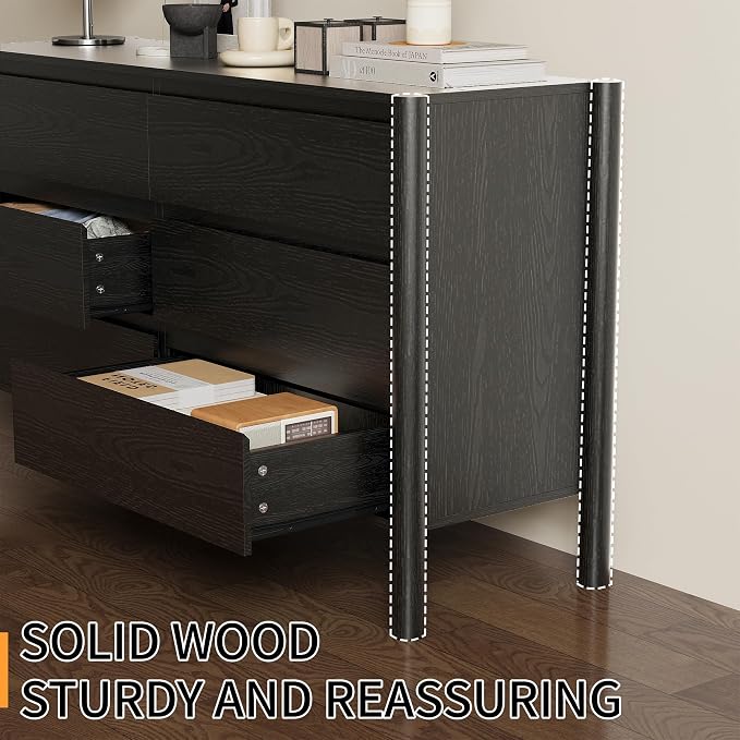 Dresser for Bedroom with 6 Drawers, Wooden TV Stand, Closet Clothes Organizer - Image 5