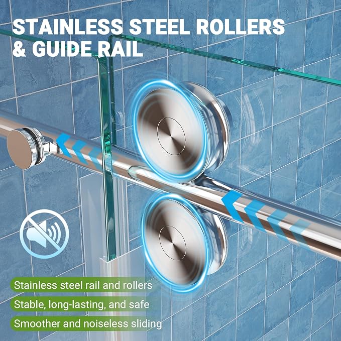 Frameless Sliding Shower Door 56–60 in W x 76 in H, 5/16" Clear Tempered Glass - Image 4