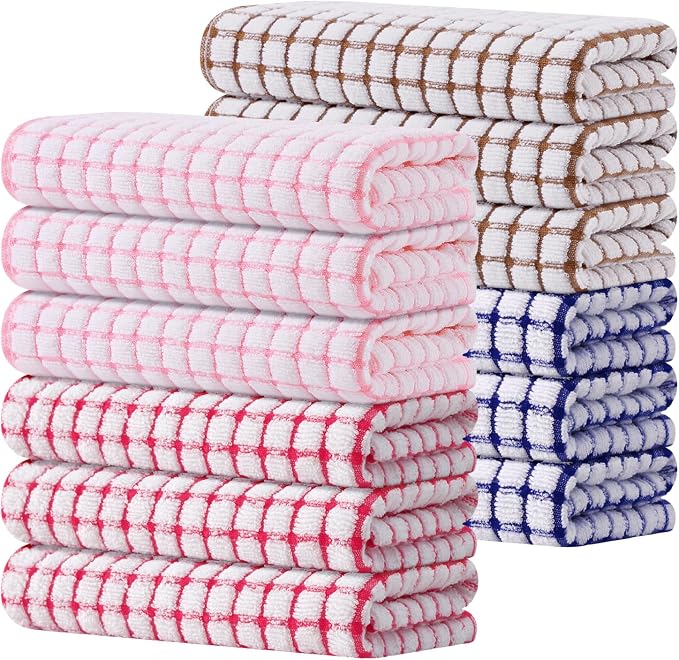 Kitinjoy Cotton 12 Pack Terry Kitchen Towels, 16 x 25 Inches Super Soft and by Kitinjoy