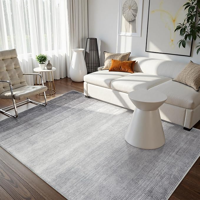 Wonnitar Modern Ombre 2x6 Hallway Runner Rug, Washable Grey Kitchen Rug Runner, Non-Slip Abstract Contemporary Laundry Room Carpet Runner Soft Low Pile Mat for Entryway Bathroom (Grey, 2'x6')