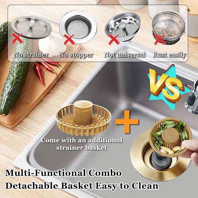 Kitchen Sink Drain Strainer, 3 in 1 Pop up Kitchen Sink Stopper, - Image 3