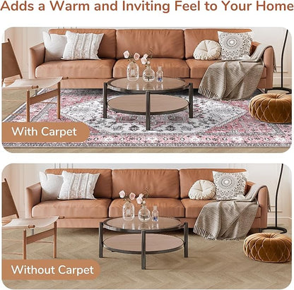 OPPODREAM Thin 6x9 Area Rugs, Washable Rug 6x9 with Non Slip Backing, Faux Cashmere Low-Pile 6 x 9 Carpet, Pink & Cream