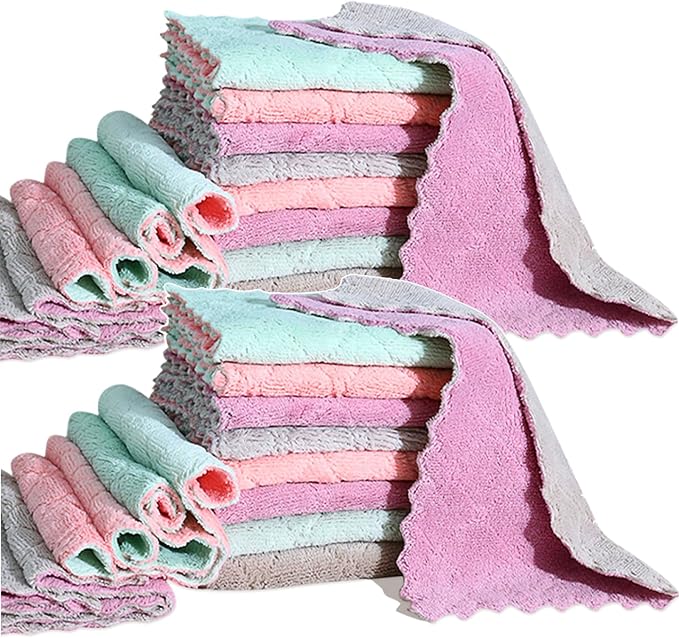24 Pack Cleaning Cloth Kitchen Cloth, Dish Towels Super Absorbent Coral Velvet by MISSJOJIAY