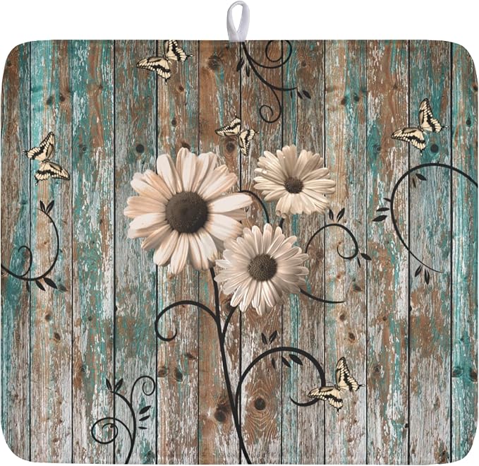 Spring Daisy Dish Drying Mat for Kitchen Counter 16 x 18 Inch Vintage Farmhouse by Unknown