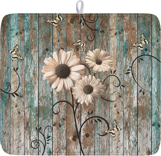 Spring Daisy Dish Drying Mat for Kitchen Counter 16 x 18 Inch Vintage Farmhouse by Unknown