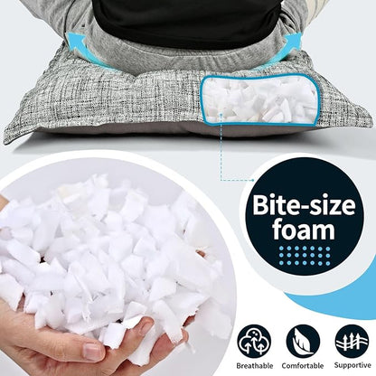 SINSOSSO Large Floor Pillows 22", Thickened Bite-Size Memory Foam Square Non-Slip Cushions for Office Back Support/Yoga/Chair Seat, Fashionable Color-Blocked Fabric & Washable, Black-Gray, 2 PCS