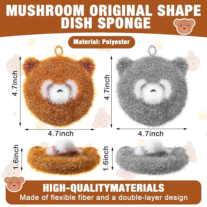 Breling 6 Pieces Raccoon Shape Dish Sponge Dual Sided Non Scratch Dish Washing - Image 2