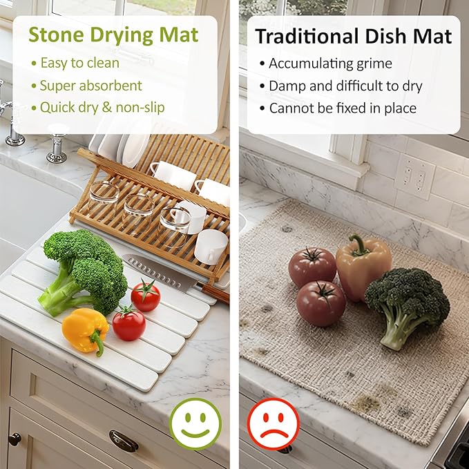 Large Stone Dish Drying Mat for Kitchen Counter, Collapsible Quick Dry Stone - Image 7