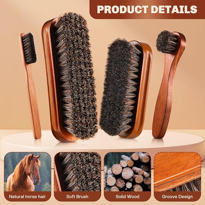 4 Pcs Horsehair Shine Shoes Brush Kit Polish Dauber Applicators Cleaning - Image 5