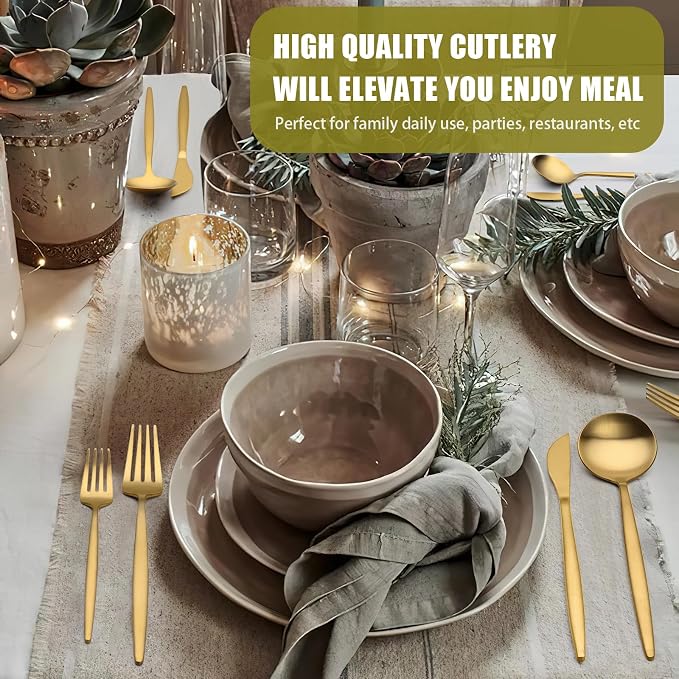 20 Piece Gold Silverware Set for 4, Terlulu Stainless Steel Flatware Set - Image 6
