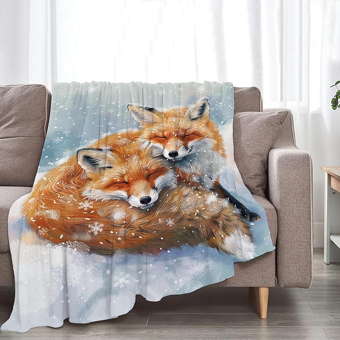 Fox Throw Blanket - Cute Animal Blanket for Girls, Women, Men & Boys - Soft, Warm & Cozy Fleece Blanket for Couch, Sofa & Bed - 80"x60"