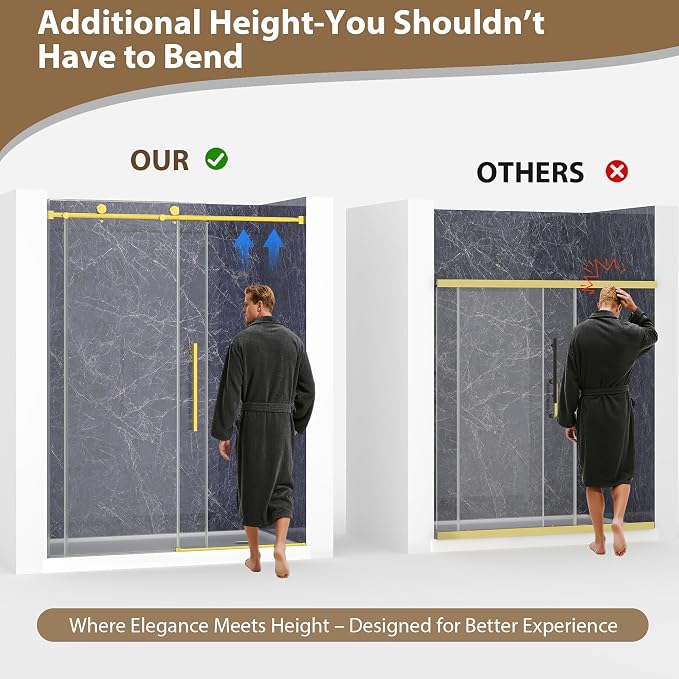 Frameless Glass Shower Door, 61-66" W x 76" H Sliding Frameless Shower Door - Image 5
