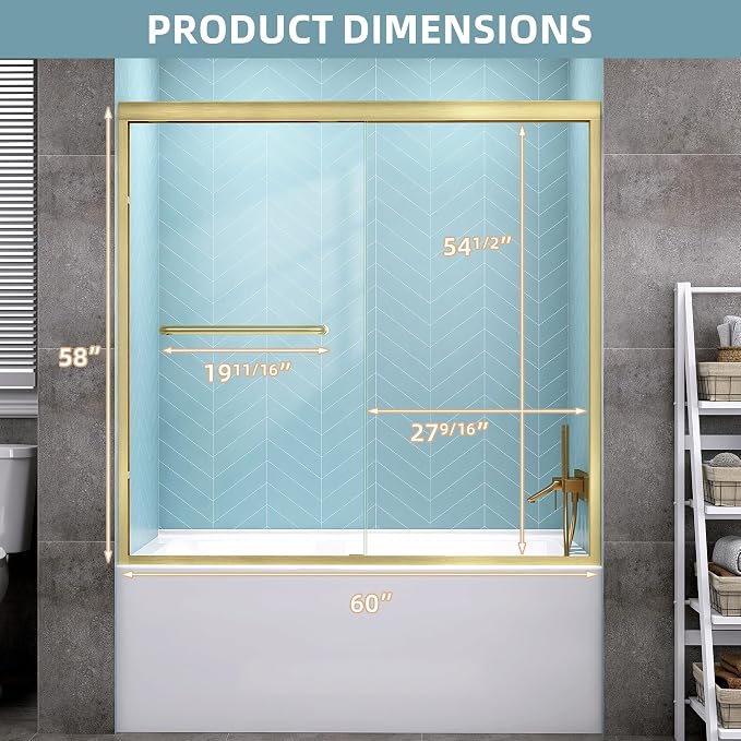 GETPRO Shower Door Double Sliding 56-60 in. W x 58 in. H Semi-Frameless Bypass - Image 9