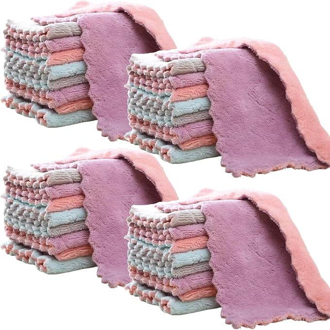 32 Pack Kitchen Cloth, Microfiber Dish Towels Washcloths, Super Absorbent Coral by SAOYOAS