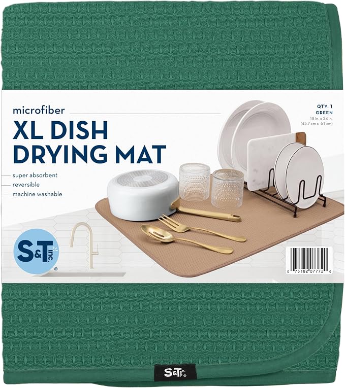 S&T INC. Dish Drying Mat XL, 18” x 24”, Absorbent Microfiber Kitchen Counter Mat - Image 8
