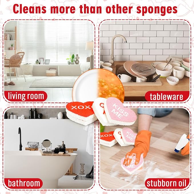 Whaline 8Pcs Valentine’s Day Kitchen Sponges Water Absorbing Dish Washing - Image 4