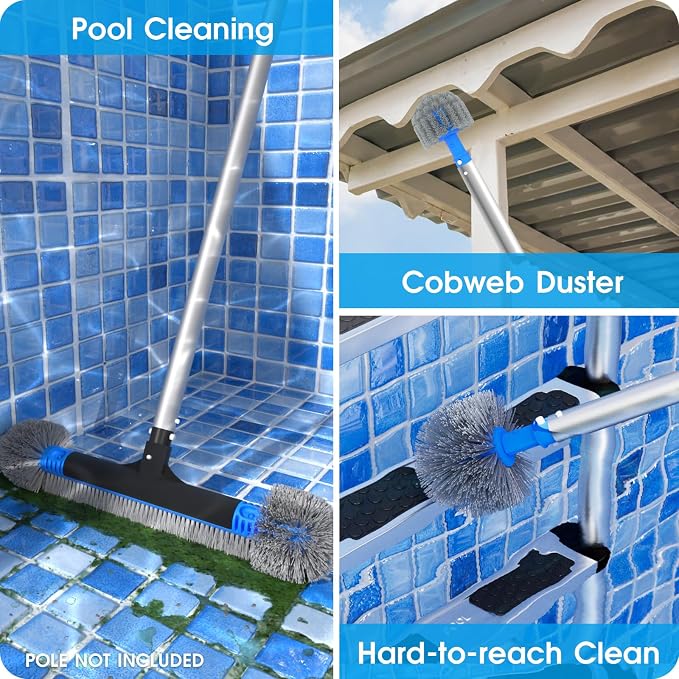 20'' 2 in 1 Pool Brush Head Cobweb Duster Heavy Duty Pool Cleaning Detachable - Image 2
