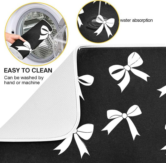 Black Bow Dish Drying Mat for Kitchen Countertop 16x18 Bowknot Coquette - Image 2