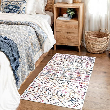 KUTA Moroccan Rugs for Entryway, 2x3 Multi-Color Area Rug Non-Slip Washable Small Indoor Door Mat, Ultra Soft Vintage Geometric Low-Pile Floor Carpet for Entrance, Kitchen