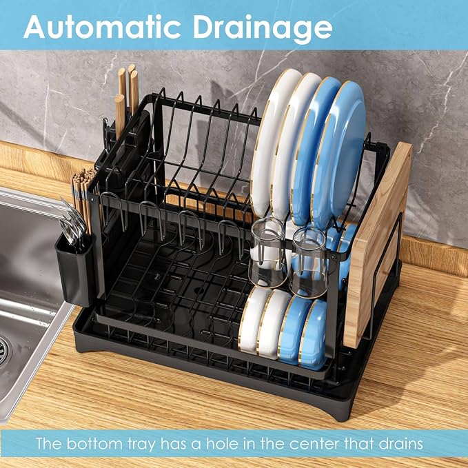 Dish Drying Rack for Kitchen Counter 2 Tier Iron Dish Drainer - Image 2