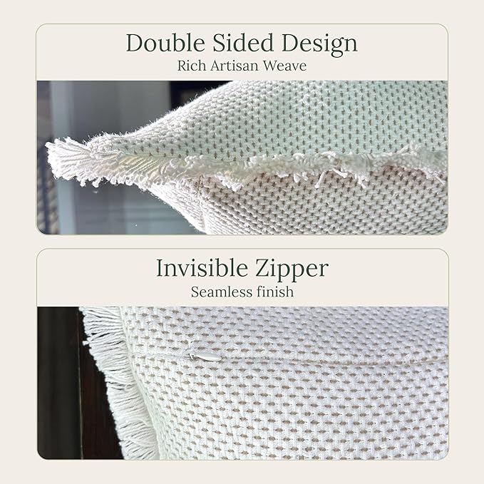 SanVia Comfort Premium Cotton Throw Pillow Covers, 20 x 20 Inches, Luxury Handwoven Couch Pillow Covers with Hidden Zipper, Elegant Home Décor, Insert Not Included