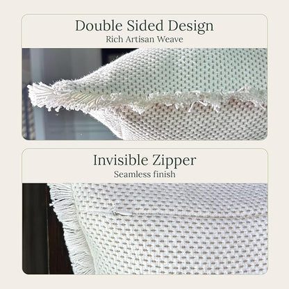 SanVia Comfort Premium Cotton Throw Pillow Covers, 20 x 20 Inches, Luxury Handwoven Couch Pillow Covers with Hidden Zipper, Elegant Home Décor, Insert Not Included