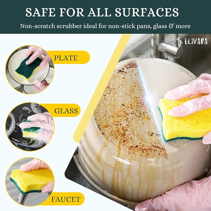 Kitchen Sponges – 12 Pack – Non-Scratch Dual-Sided Cellulose Scrub Sponges - Image 3