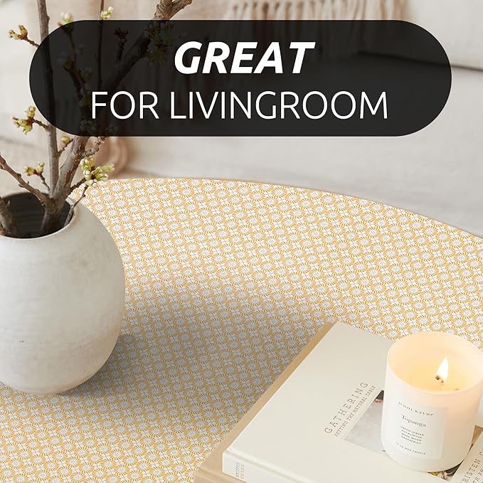 RAY STAR 12X120 Inch Shelf Liner for Kitchen Cabinets, Non-Adhesive Cabinet Liner Washable, PVC Drawer Liner for Dresser Non-Slip Bathroom (Yellow Circle)(1 Roll)