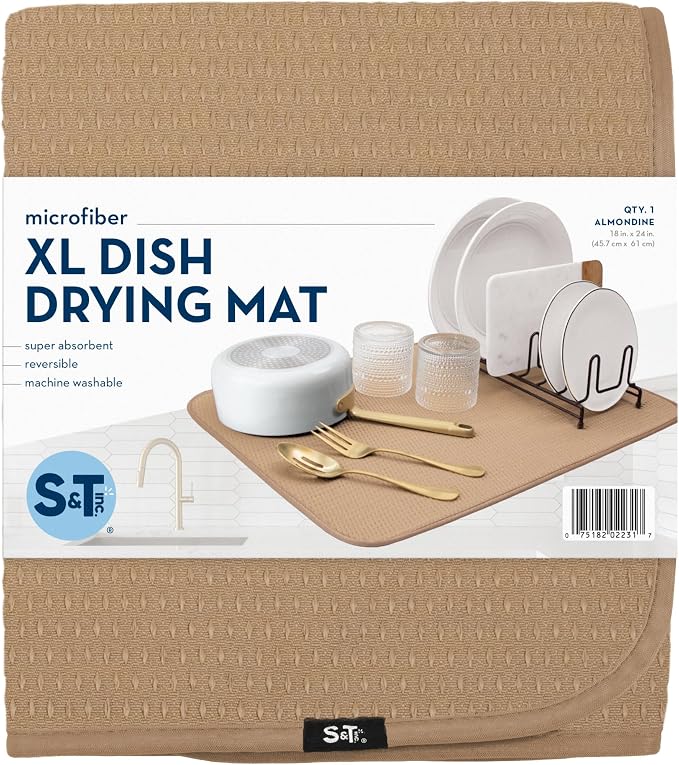 S&T INC. Dish Drying Mat XL, 18” x 24”, Absorbent Microfiber Kitchen Counter Mat - Image 8
