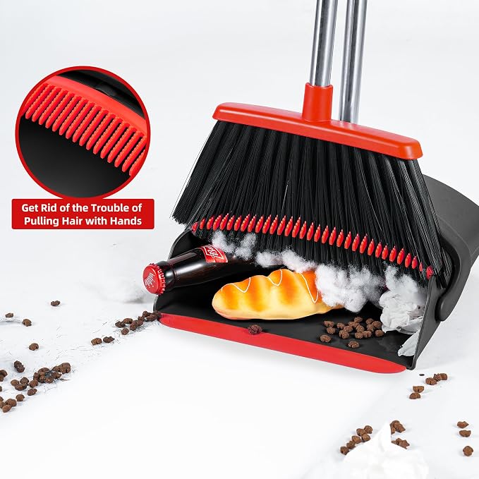 Broom and Dustpan Set for Home, 52-in Long Adjustable Handle Angle Broom for - Image 5