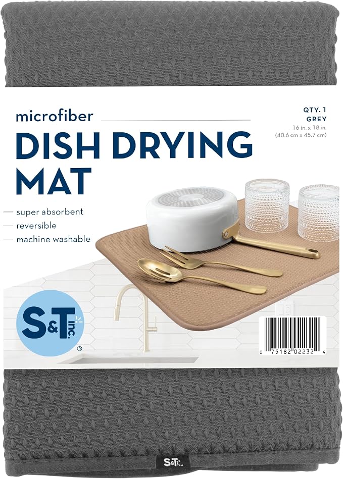 S&T INC. Dish Drying Mat, 16” x 18”, Absorbent Microfiber Kitchen Counter Mat - Image 8