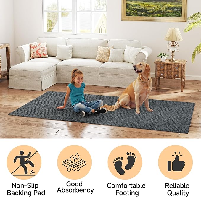 jxgzyy Commercial Hallway Runner Rugs 2'11" x 9'10", Non-Slip Indoor Outdoor Doormat, Heavy Duty Floor Mat for Entrance, Porch, Patio, Garage, High Traffic Area, Dark Grey