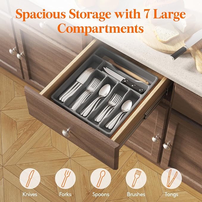 Lifewit Silverware Drawer Organizer Tray, Plastic Cutlery Storage - Image 4