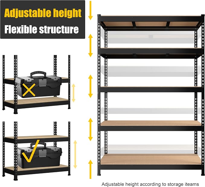 PrimeZone 3 Pack Storage Shelves 48" x 24" x 72", 5 Tier Adjustable Garage - Image 6