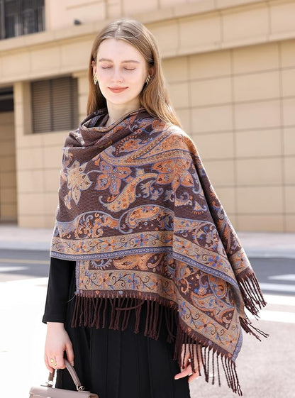 Wander Agio Warm Fashion Scarf Long Shawl Large Blanket Winter Wraps Scarves for Women Cashmere Jacquard Vintage Paisley