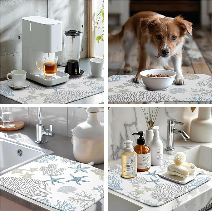 Coastal Dish Drying Mats for Kitchen Counter 18 x 24 Inch Summer Beach Drying - Image 7