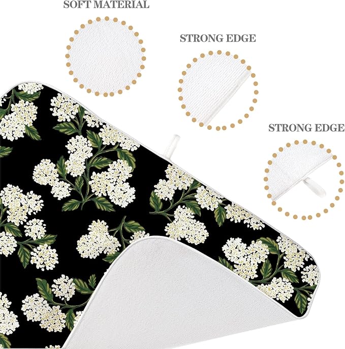 Black Hydrangea Dish Drying Mats 18x24 Inch Mats Spring Beige Green Floral - Image 7
