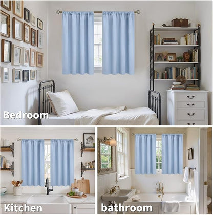 BGment Blackout Curtains 36 Inches Length for Kitchen Cafe Window - Rod Pocket Small Drapes Privacy Darkening for Bathroom Basement Rv Over Sink, 2 Panels, Baby Blue, 29 X 36 Inch